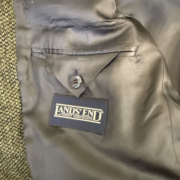 VTG LANDS END Authentic Men’s Harris Tweed Wool Sport Coat 44R Houndstooth Lined - Picture 12 of 14